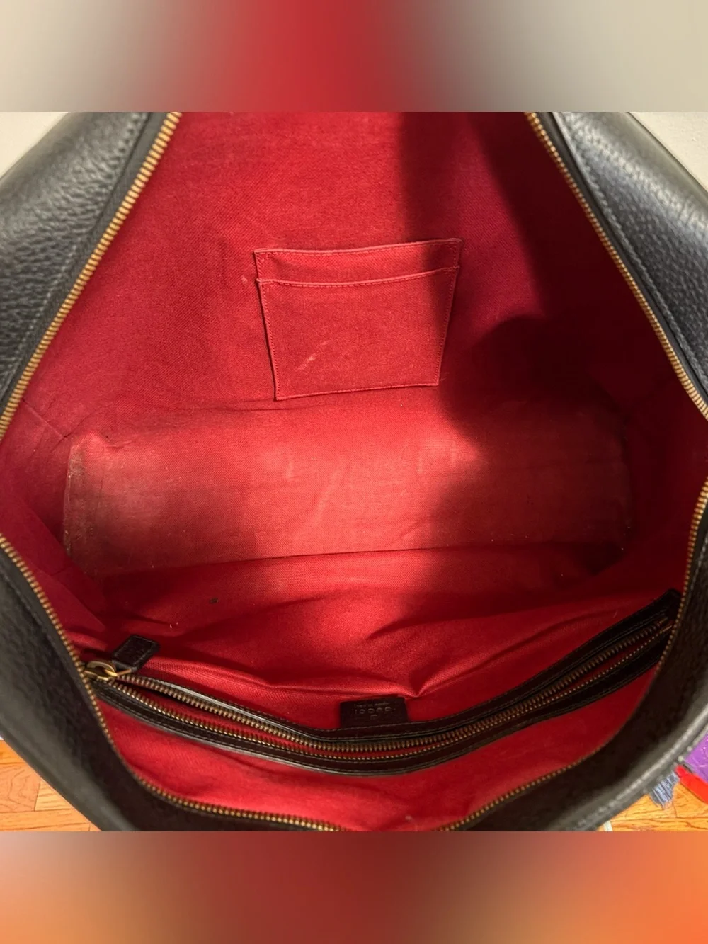 Gucci Black Leather Briefcase with Gold-Tone Hardware and Signature Web